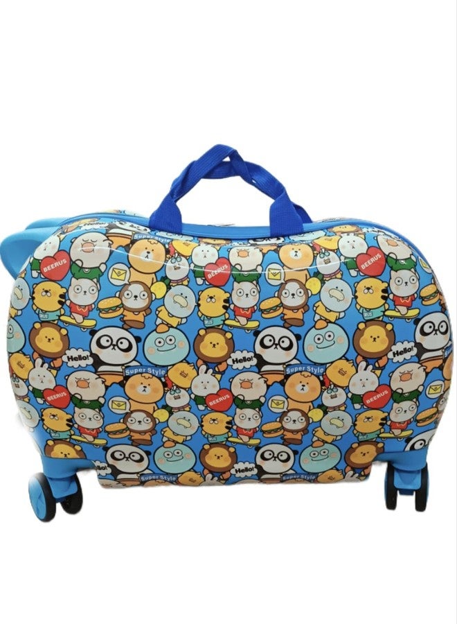 Swarn Products حقيبة سفر بعجلات من منتجات سوارن مزينة برسومات شخصيات كرتونية، حقيبة سفر لطيفة للأطفال الأولاد للسفر - عجلات دوارة 360 درجة - (أزرق) - Image 1